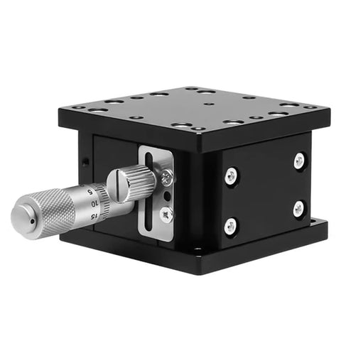Manual Z Axis Linear Stage With Micrometer Fine Tuning Bearing Slide Table For Precision Inspection And Lab Use Cross Roller Z Axis Horizontal Lifting Positioning Stage 60 By 60 mm Aluminum Rock Solid Build, close-up view showing micrometer.