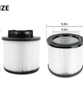 Two Pack DXVC4001 HEPA Filter for Dewalt Wet Dry Shop Vacs Compatible With DXV04T DXV05P dimensions shown