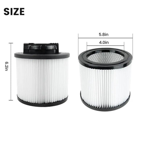Two Pack DXVC4001 HEPA Filter for Dewalt Wet Dry Shop Vacs Compatible With DXV04T DXV05P dimensions shown