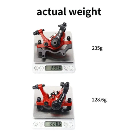 Badass Mechanical Disc Brake Set For Mountain And Road Bicycles Including Front And Rear Caliper Hardware With 160Mm Rotors weighs 235g and 228.6g.