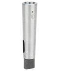 Morse taper reducing adapter MT3 to MT2; silver steel sleeve with square drive end.