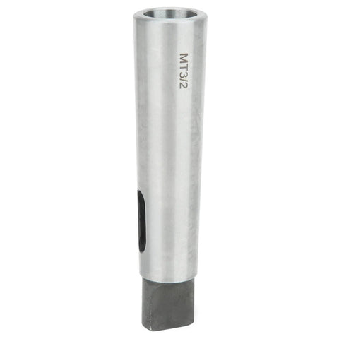 Hilitand MT3/2 taper reducing adapter sleeve, side view, silver high-speed steel for lathe milling CNC fixtures