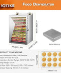 Top Shelf Electric Food Dehydrator Built Tough From Heavy Duty Stainless Steel With Six Roomy Trays, showcasing colorful food layers.