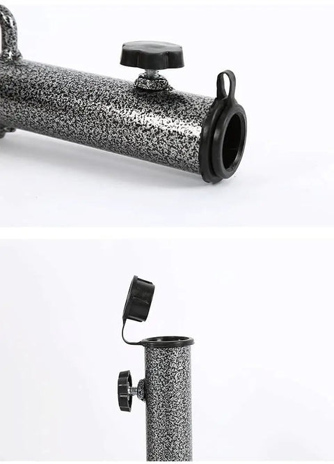 Two Pack Heavy Duty Patio Umbrella Anchor Stand with Forked Ground Screw Stakes, adjustable pole fits, close-up details.