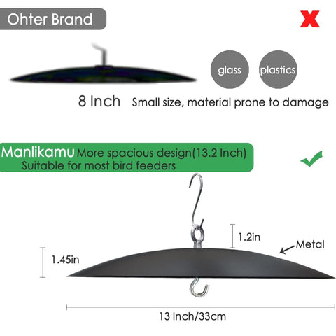 Heavy Duty 13 Inch Metal Bird Feeder Baffle Guard For Outdoor Hanging Weatherproof Black Shield comparison with smaller model