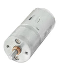 Two Pack 6-12V DC Gear Motors With Double Shaft High Torque Quiet 350 RPM all-metal motor for robotics projects close-up view