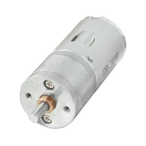 Two Pack 6-12V DC Gear Motors With Double Shaft High Torque Quiet 350 RPM all-metal motor for robotics projects close-up view