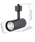 Six Pack 16.5W Dimmable LED Track Lighting Heads, 1200lm Each, 24 Degree Beam, Black Finish, side view with dimensions