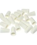 Close-up of white ceramic wire connectors, 20 pieces, large size, hollow cylindrical design
