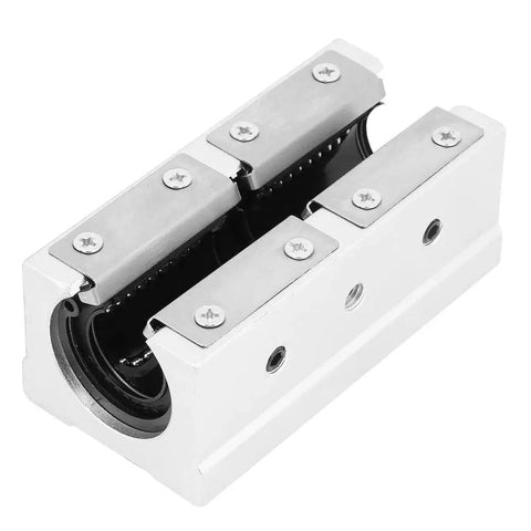 20mm Aluminum Alloy Linear Motion Ball Bearing Slide Bushing With Rock Solid Slide Unit And Dead Smooth Oxidized Rail For Heavy Duty Transmission Systems showing a silver slide block with sealed bearing.