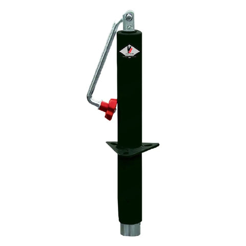 Heavy Duty Implement Jack For Farm Equipment And Trailers With Five Thousand Pound Capacity Thirteen Point Five Inch Lift A Frame Three Hole Flange Mount Round Tube Steel Construction Topwind Handle For Utility Boats And Flatbed Trailers