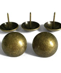 Top Drawer Vintage Brass Upholstery Tacks For Sofas And Headboards One Inch Round heavy-duty decorative nails displayed.