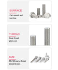 Set of 10 stainless steel heavy-duty hex head bolts, 3/8-16 x 1 in, full-thread, plain finish.