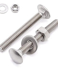 Stainless Steel Carriage Bolt Kit 1/4-20 x 2 Inch with hex nuts and washers for DIY projects and heavy-duty furniture hardware.