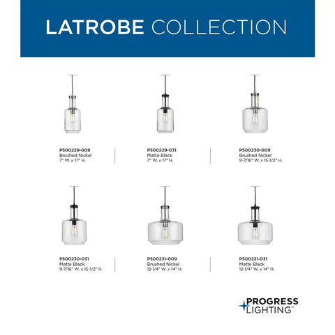 Latrobe Collection 1-Light Clear Glass Coastal Pendant Light In Matte Black With Bottle-Shaped Shade And Round Ceiling Mount