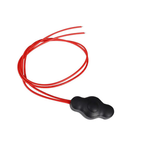 Black 12V Waterproof Push Button On Off Switch With Quick Connector for LED lighting, shown with red wires for DC applications.