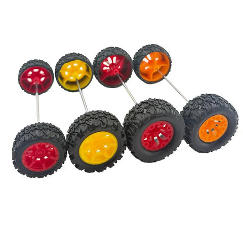Red 34mm Rubber Toy Car Wheels With 2mm Shafts And 5 Round Rod Axles 10 Pack For RC Cars Trucks Robots DIY Model Toys Replacement Parts