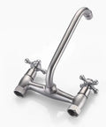 Kitchen Wall Faucet With Two Cross Handles In Brushed Nickel Finish Wall Mounted And Adjustable Spread From Three To Nine Inches