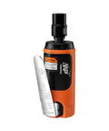 Kickass Mini Air Die Grinder With 10 Piece Ceramic Stone Set 25000 RPM Straight Pneumatic Grinding Tool showing orange and black body with safety guard.