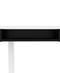 Badass L Shape Standing Desk With Smooth Height Adjustment 72 Inch Wide White And Black Office Workstation featuring a black storage drawer.