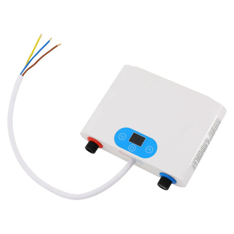 Built Different Under Sink Instant Water Boiler And Tankless Electric Heater Crafted From Rugged Stainless Steel For Quick As Lightning Hot Water Delivery In Home Or Office Setups with digital panel and connectors.
