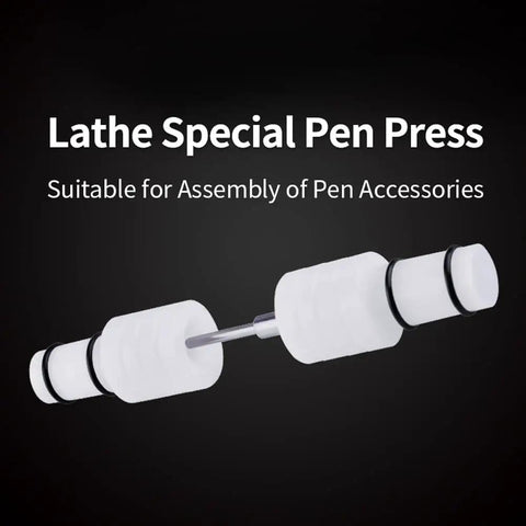 MT2 Morse Taper Lathe Pen Press For Effortless Woodturning Projects And Straight Up Smooth Pen Assembly With Spring Loaded Face, shown from an angle with white components.