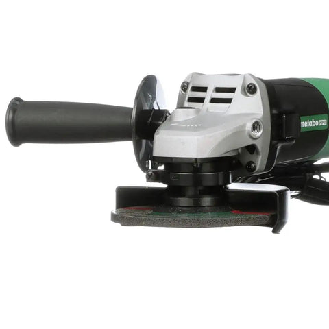 Four And A Half Inch Angle Grinder With Five Grinding Wheels And Hard Case, 6.2 Amp Motor close-up showing spindle lock and handle