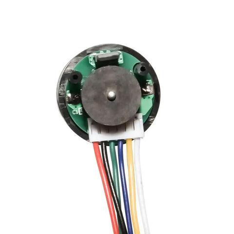 Built Like A Tank Heavy Duty 24V DC Gear Motor With Dual Channel Hall Effect Encoder 60 RPM Smooth Spinning Metal Gearbox For Arduino Robotics And 3D Printers Solid Pro Setup close-up of encoder with wires.