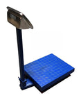 Heavy Duty Foldable Digital Floor Scale with blue diamond plate, HD LCD display for accurate luggage and parcel weighing.