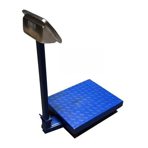 Heavy Duty Foldable Digital Floor Scale with blue diamond plate, HD LCD display for accurate luggage and parcel weighing.