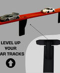 Hot Wheels Wall Track Connectors for toy racetracks on wall with two cars, black connectors, easy install.