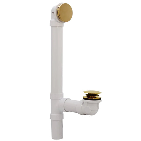 Slick Sch 40 Pvc Bathtub Waste Assembly With Illusion Overflow Plate And Tip Toe Drain Plug Polished Brass Finish, showing pipes and drain components.