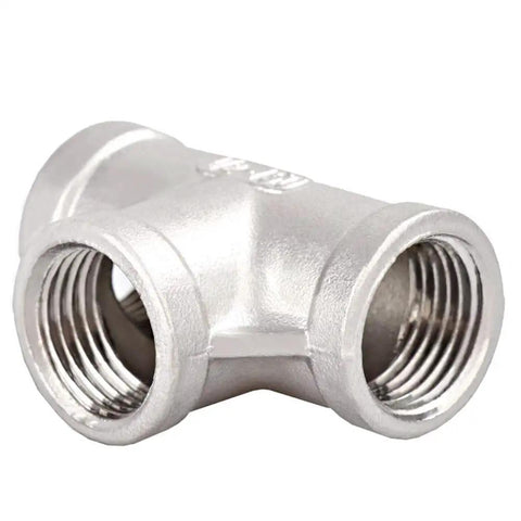 One Half Inch NPT Tee Female 3 Way Pipe Fitting Cast Stainless Steel 304 Durable High Pressure Up To 150 PSI And Temperature Range From Minus 65 To 250 F Pack Of Two For DIY Home Plumbing Water Oil Gas And Air Lines