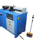 Top Shelf Fully Programmable Electric Hydraulic Tube And Pipe Bender With PLC Automation Panel 3Hp Motor Smooth Action shown from the side with control panel.