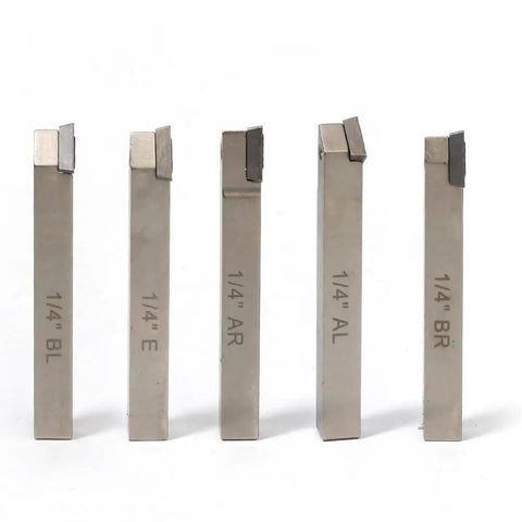 Pro Grade Mini Indexable Lathe Turning Tool Set Featuring One Quarter Inch Shank Nickel Plated Steel Holders with five inserts
