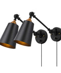 Two Pack Industrial Plug In Wall Sconces With On Off Switch Vintage Edison Swing Arm Black Metal Shade For Home Or Office 55 Inch Cord Two In One Plug In Or Hardwire