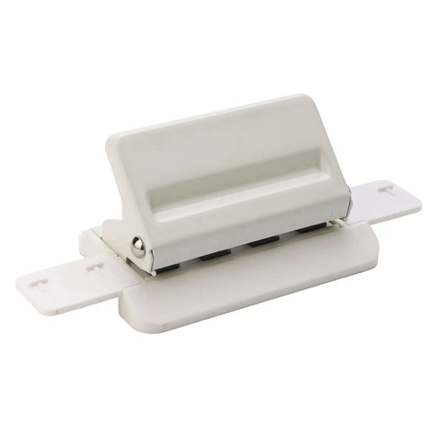 Mushroom Shaped Four Hole Paper Punch With Built In Ruler And Positioning Posts Metal Handheld Punch Compact White Design