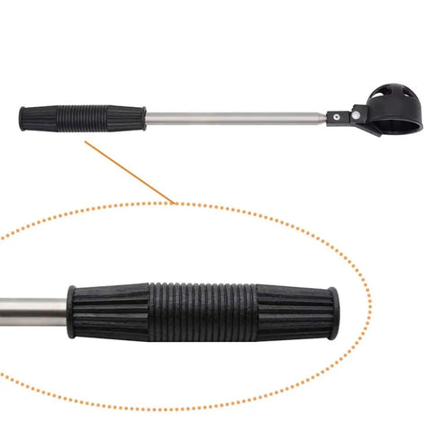 Close-up of Stainless Telescopic Golf Ball Retriever With Ball Release No Bending Over Putter Grabber handle grip and scoop