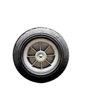 Heavy Duty Ten Inch Flat Free Pneumatic Replacement Wheel For Milwaukee Packout Cart And Tool Chest Featuring Zero Flats Ever Precision Ball Bearings and Five Hundred Fifty Pound Hauling Capacity shows front view of durable black wheel.