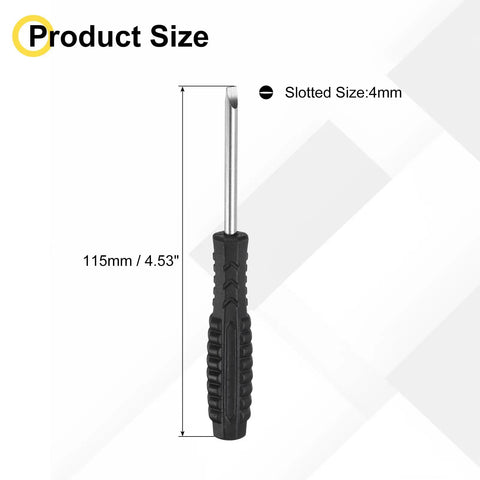 Solid Go To Mini Slotted Screwdriver With A Crisp 4.0mm Flat Head And Easy Grip Handle for detailed size view.