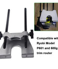 Premium Router Edge Guide Assembly For Seamless Woodworking Projects With Crisp Precision And Easy Install Design That Slides Right Onto Ryobi 18V One Plus Trimmers P601 P206 PCL424B PCL424 R2401, silver metal unit with adjustable rods.