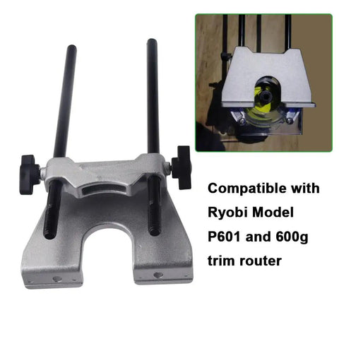 Premium Router Edge Guide Assembly For Seamless Woodworking Projects With Crisp Precision And Easy Install Design That Slides Right Onto Ryobi 18V One Plus Trimmers P601 P206 PCL424B PCL424 R2401, silver metal unit with adjustable rods.