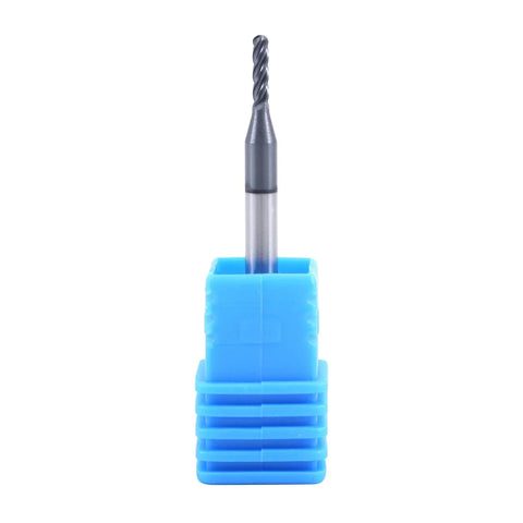 Ball Nose End Mill Cutter 0.0625 Inch Diameter, 0.125 Inch Shank, 4 Flute Micro Grain Carbide CNC Router Bit in blue plastic holder