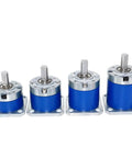42 Stepper Motor Reducer With Precision Planetary Gearbox CM36 36mm Gearbox in blue and silver housing, lineup display.