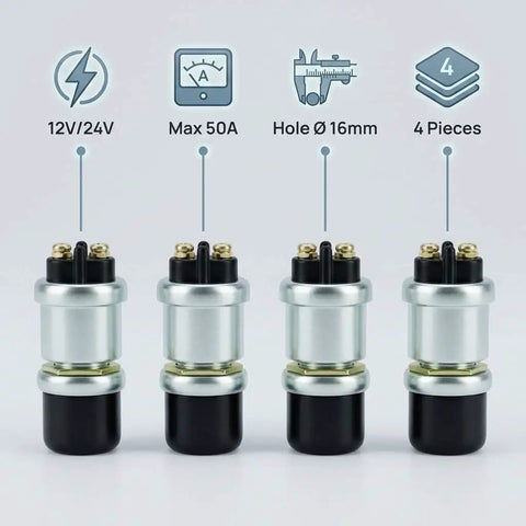 4 pack 12V 50A Momentary Engine Start Push Button For Cars, Trucks, And Boats, Heavy Duty Ignition Switch With 16mm Panel Hole Fit