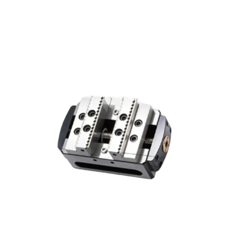 Boss Level Heavy Duty Five Axis Self Centering Vise With Knockout Clamping Grip Pro Shop Machining Fixture For Workbench and Precision DIY Builder Projects, showing detailed jaw configuration.