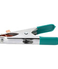 Super Heavy Duty 300A Welding Ground Clamp With Premium Copper Build for Rock Hard Grip And High Current Stability In Submerged Units Plus Extra Strong Conductor For Any Serious Job Worth Doing, showing copper clamp with teal grips.
