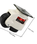 Smooth Riding Heavy Duty Swivel Caster Wheels 4 Pack With Adjustable Leveling Plates Premium Nylon Steel Construction showing a single caster with dimensions.
