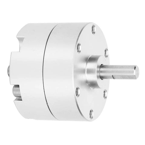 Oumefar 20mm mini rotary actuator, stainless steel pneumatic cylinder with protruding shaft, front view