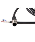 M12 A Coded 4 Pin Shielded Sensor Actuator Cable 3m for industrial automation with bare wire leads, shown with connector close-up.